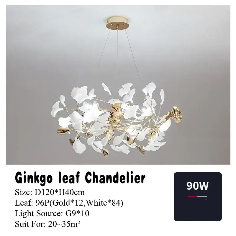 Elegant white and gold decorbites ginkgo leaf pendant chandelier with a modern airy nordic romantic vintage design