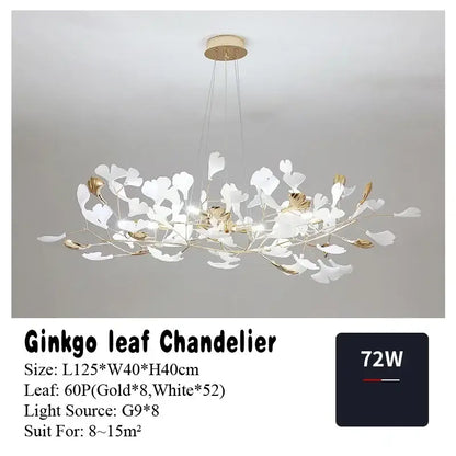 Elegant white and gold DecorBites ginkgo leaf pendant chandelier with modern branching design for vintage lighting
