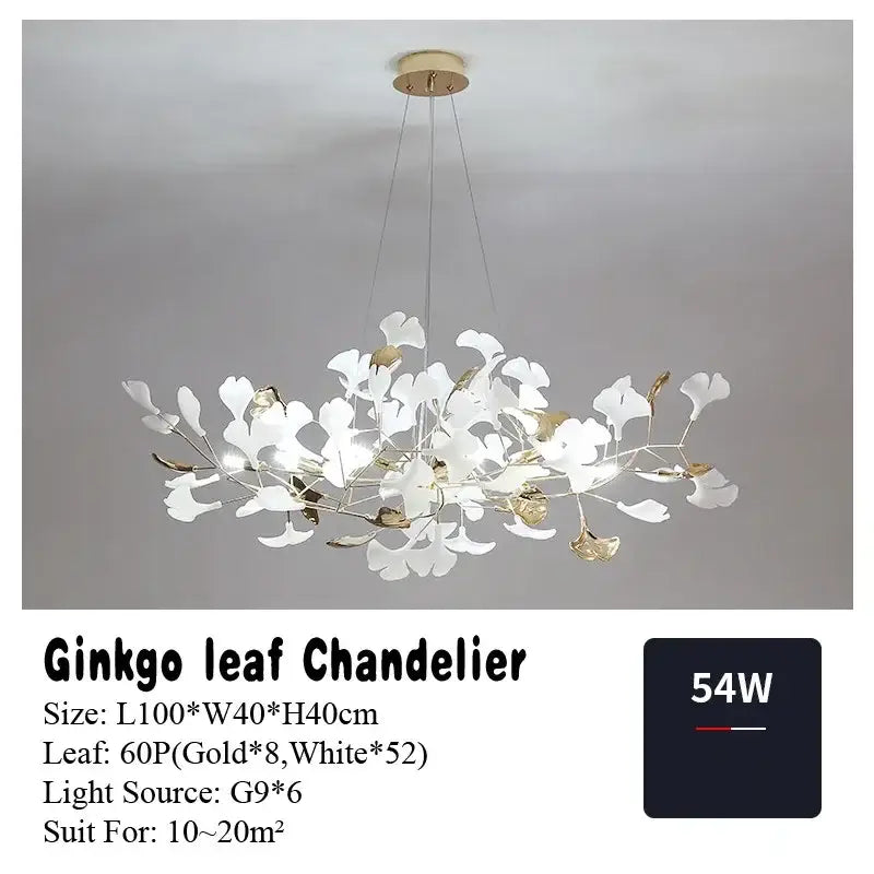 Elegant white and gold ginkgo leaf pendant chandelier with modern branching design by DecorBites Ginkgo Leaf