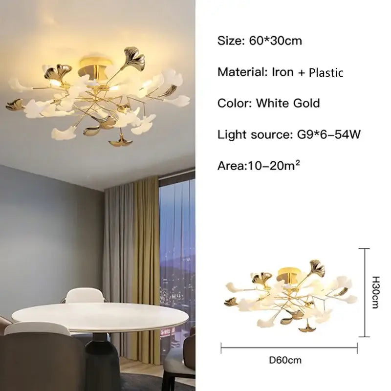 White gold leaf-shaped decorbites ginkgo leaf pendant chandelier made of iron and plastic for vintage lighting