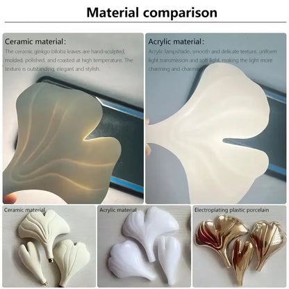 Hand-sculpted ceramic decorbites ginkgo leaves chandelier with smooth polished finish for luxury hotel and living room lighting