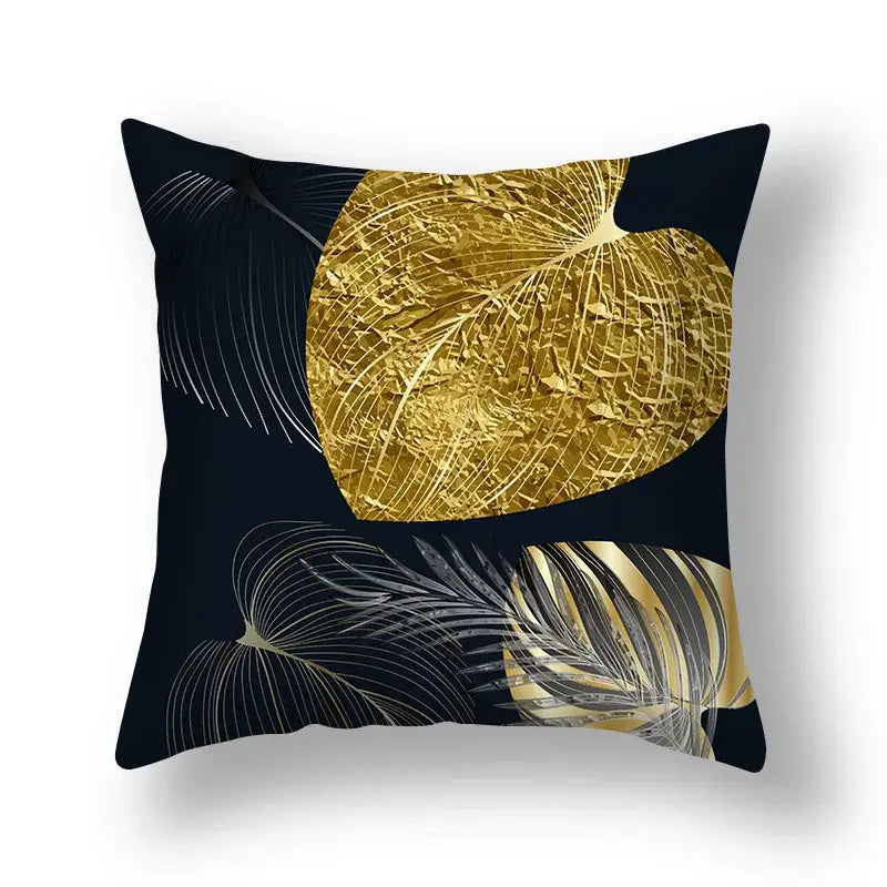 Black decorbites ginkgo leaves throw pillow with bold gold and silver leaf print sofa cushion cover 45x45cm modern nordic design