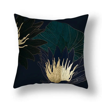 Decorbites ginkgo leaves dark navy throw pillow with gold-leafed ginkgo leaves print sofa cushion cover 45x45cm