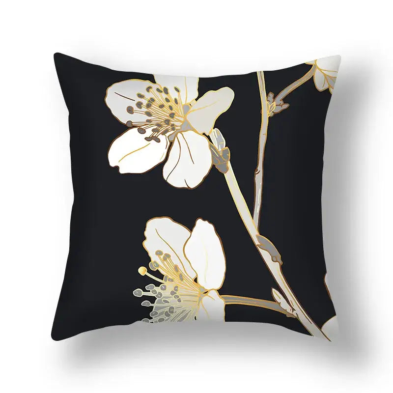 Black decorbites ginkgo leaves throw pillow featuring elegant white and gold floral leaves print sofa cushion cover 45x45cm