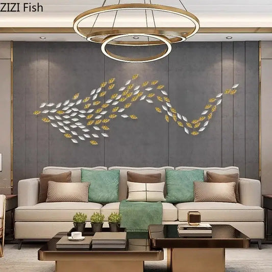 Decorbites™ ginkgo leaves wall hanging ornaments featuring modern metallic silver and gold fish shaped leaf design