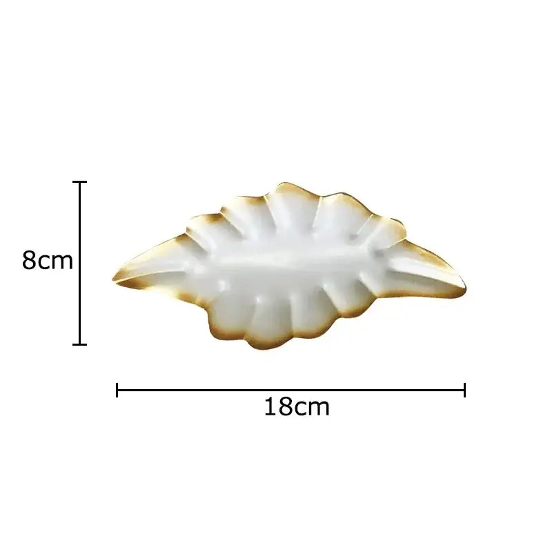 Decorbites™ white ceramic leaf-shaped wall hanging ornaments with gold-trimmed edges for living room decor