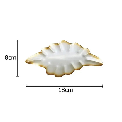 Decorbites™ white ceramic leaf-shaped wall hanging ornaments with gold-trimmed edges for living room decor
