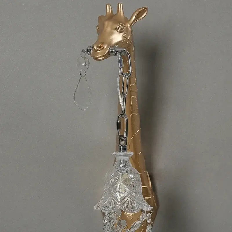 Gold-colored decorbites giraffe resin wall lamp sconce with crystal glass lampshade for bedside and living room decor