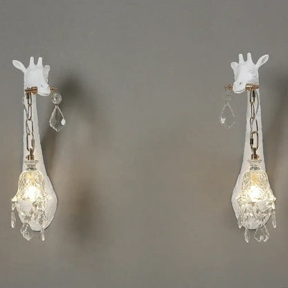 DecorBites giraffe resin wall lamp sconce with white giraffe shape, crystal droplets, and gold-toned hardware for decor