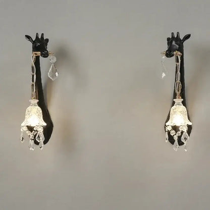 Black giraffe resin wall lamp sconce light by decorbites with crystal chandelier for bedside and living room decor