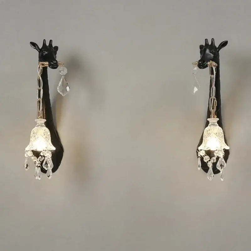 Black giraffe resin wall lamp sconce light by decorbites with crystal chandelier for bedside and living room decor