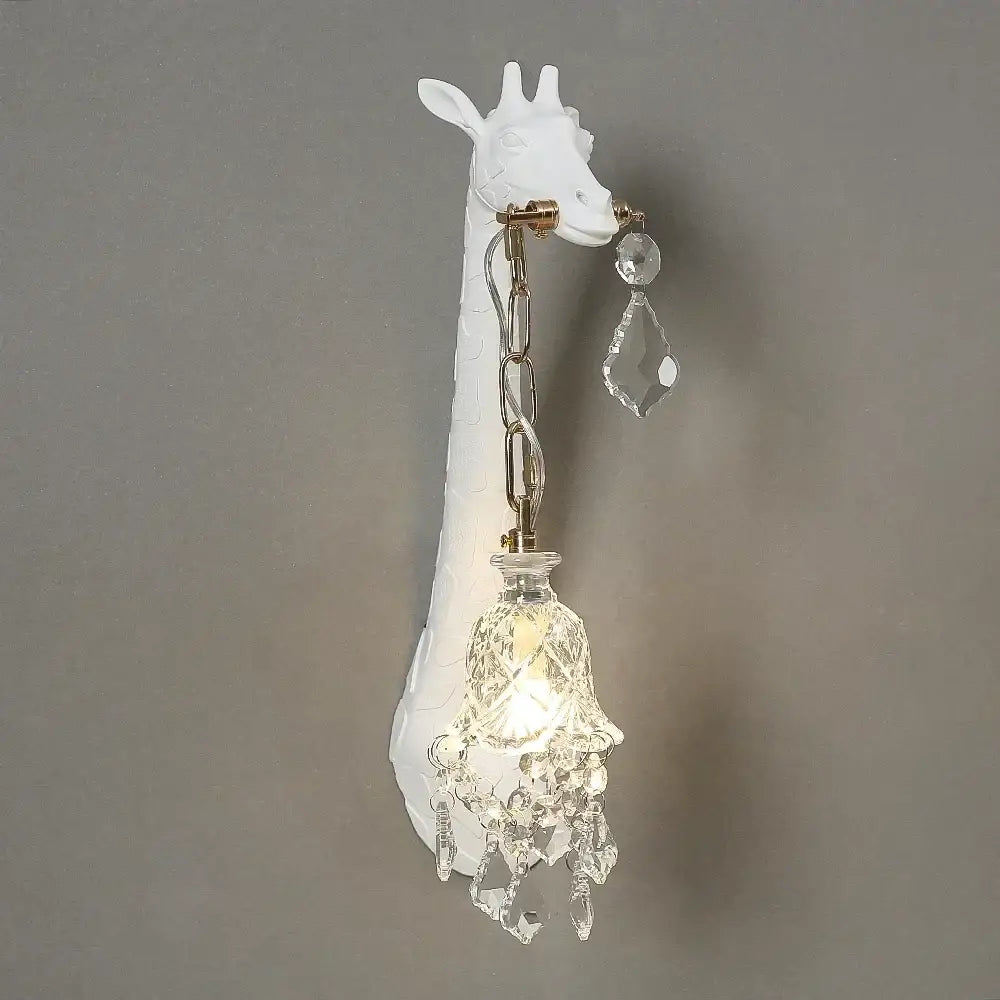 White giraffe resin wall lamp sconce by decorbites with crystal pendant for bedside and living room decor
