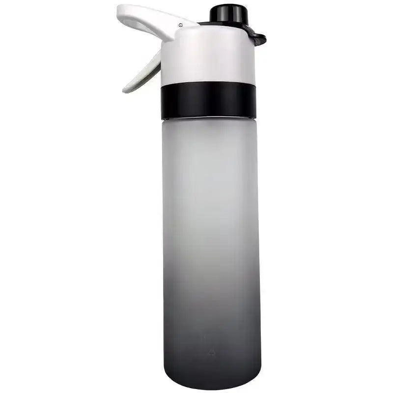 A sleek gradient gray spray water bottle with white and black nozzle for decorbites girls outdoor sports fitness travel