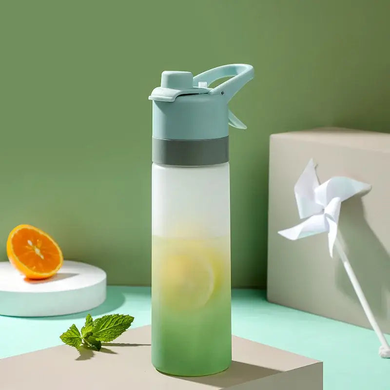 DecorBites girls 700ml translucent spray water bottle with light blue gray lid and handle for outdoor sports and travel
