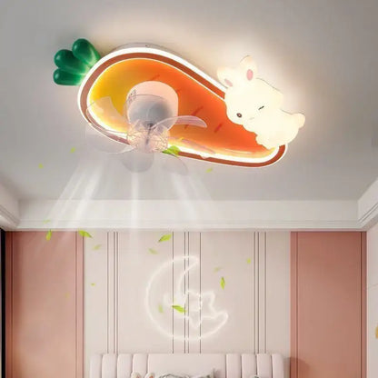 Decorbites girls bedroom 360 fan light features a whimsical orange green carrot design with led lighting and transparent blades