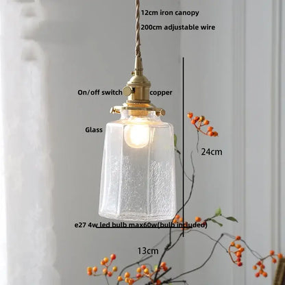 Decorbites™ glabe glass led pendant light fixture with clear faceted glass and brass copper switch for modern interiors