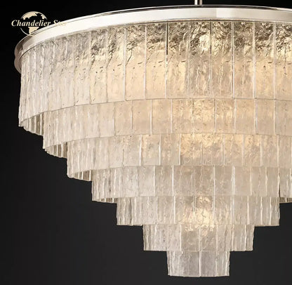 Decorbites glace modern multi-tiered modern glass chandelier with textured translucent glass panels and chrome rim for living room