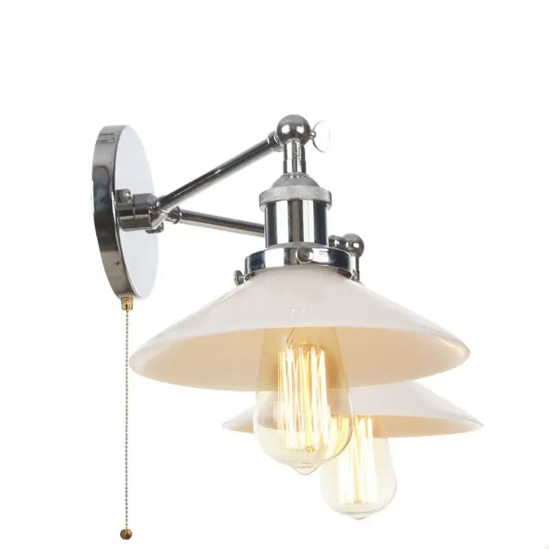 Decorbites™ glass 2-light wall sconce with chrome finish cream glass shade and pull chain switch for bedroom bathroom