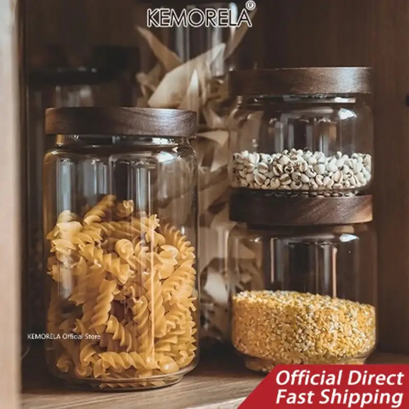 Clear glass airtight canisters with dark wood lids from decorbites glass airtight for versatile kitchen storage of dry goods