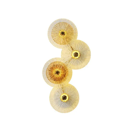 DecorBites™ glass aisle modern wall light featuring golden translucent glass lanterns with radiating filaments and dark accents