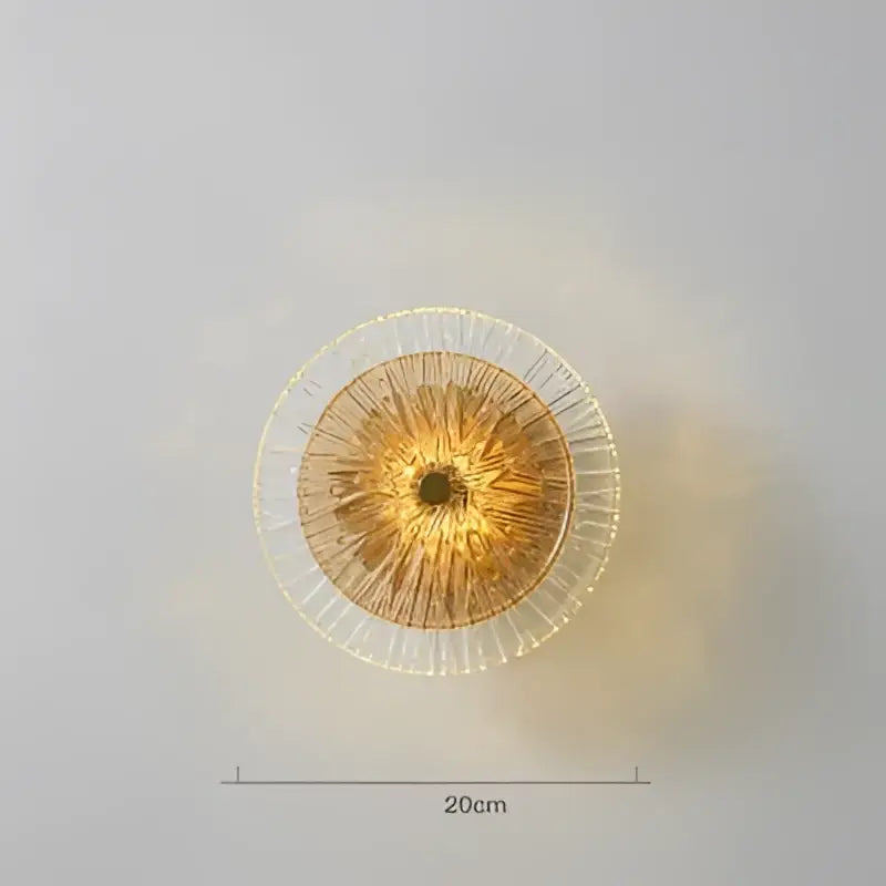 Decorbites glass aisle modern golden circular wall light with delicate radiating wireframe design for living room