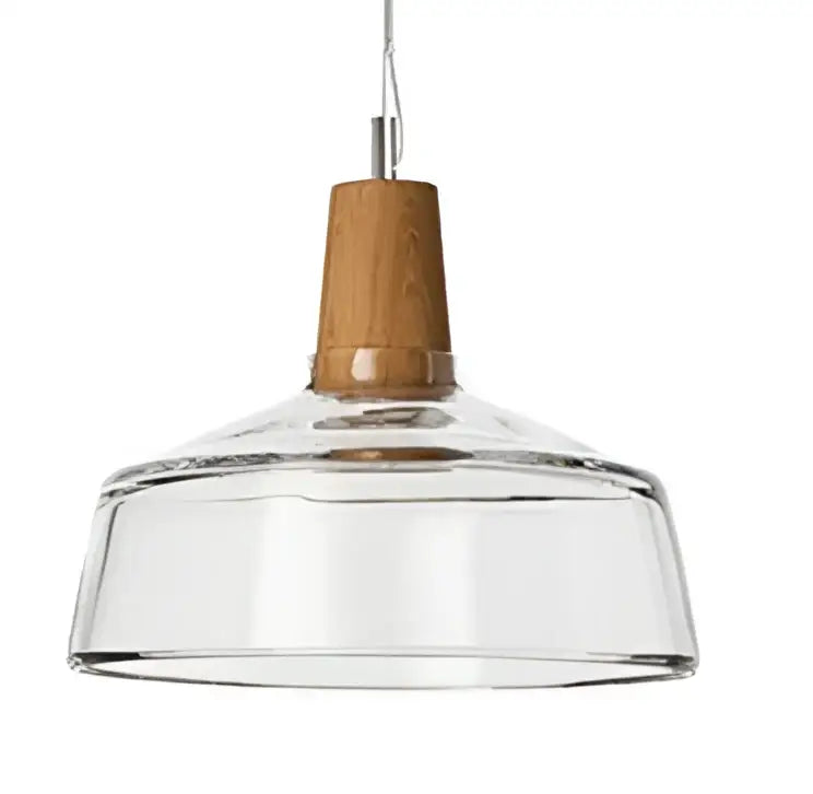 Clear glass pendant light with wooden top cap by DecorBites glass for modern American retro dining loft decor
