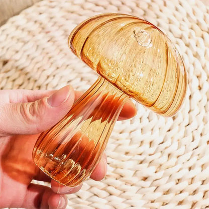 Translucent amber glass aromatherapy vase in mushroom shape with ribbed texture for elegant home decor