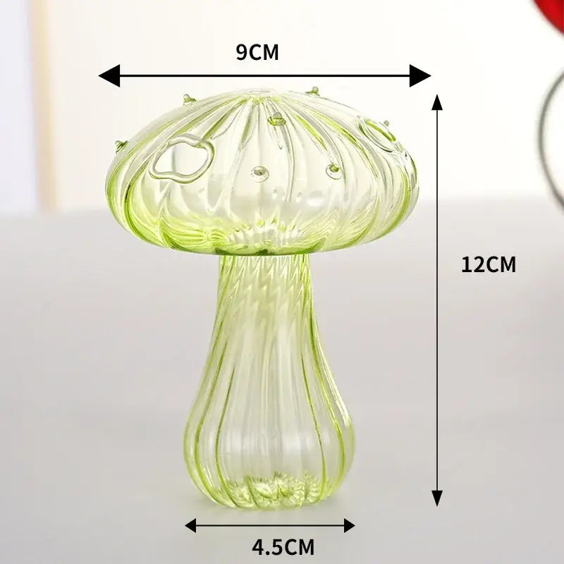 DecorBites™ glass aromatherapy vase translucent lime-green mushroom-shaped ribbed glass vase for home decor