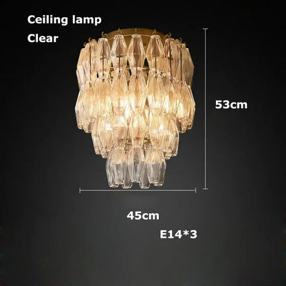 DecorBites glass art LED chandelier with clear crystal and gold-toned metal base for living room lighting