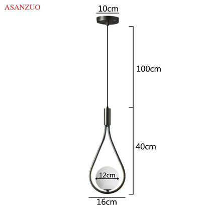 Black metal teardrop pendant light with white spherical bulb by DecorBites glass ball brass for Nordic bedroom decor
