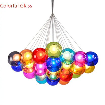 DecorBites glass ball multicolored glass ball bubble chandelier with metallic frame for modern living room and dining table