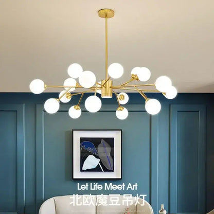 Gold-toned decorbites glass ball ceiling chandelier with multiple white glass bulbs for bedroom dining living room lighting
