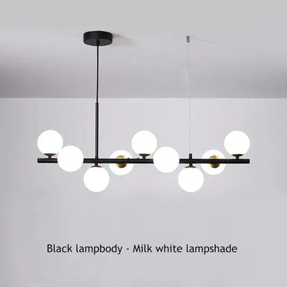 Black modern decorbites™ glass ball ceiling chandelier with milk white spherical glass shades for dining room