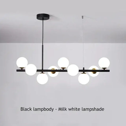 Black modern decorbites™ glass ball ceiling chandelier with milk white spherical glass shades for dining room