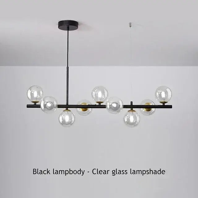 Decorbites glass ball ceiling chandelier in black metal with clear glass globe shades for dining room lighting