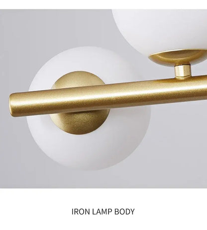 Decorbites™ glass ball ceiling chandelier with gold finished iron body and frosted white glass ball shades for dining room
