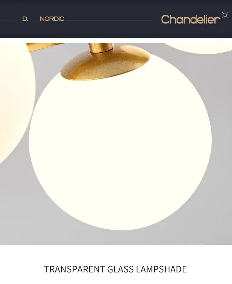 DecorBites™ ball ceiling chandelier with a translucent glass ball shade and brass ceiling fixture for home lighting