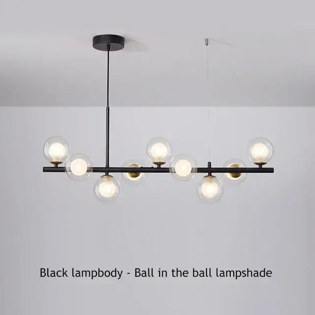 DecorBites™ black modern ball ceiling chandelier with multiple clear glass ball lampshades for home lighting