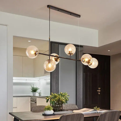 Modern black metal decorbites glass ball ceiling chandelier with five clear glass globe bulbs for kitchen dining living room
