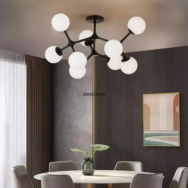 Modern black metal ceiling chandelier with multiple frosted glass globe bulbs decorbites glass ball ceiling fixture