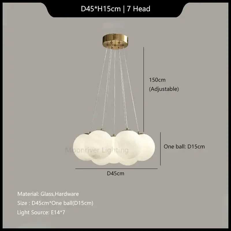 DecorBites glass ball pendant lights with seven frosted glass orbs and brass finish for modern home decor ceiling lighting