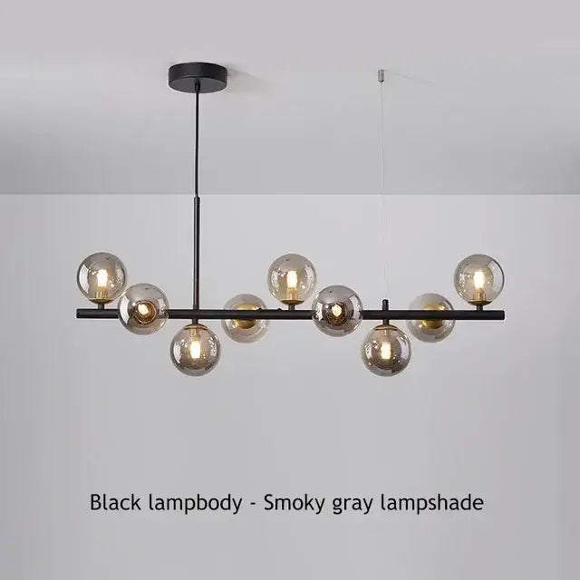 DecorBites™ black metal ball chandelier with smoky gray glass ball shades for dining room lighting