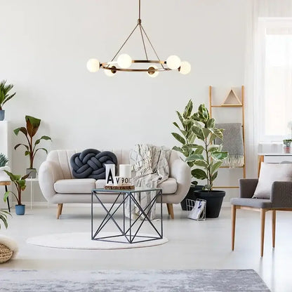 Modern brass decorbites glass ball chandelier with spherical white glass bulbs pendant light for indoor use