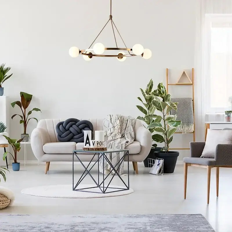 Modern brass decorbites glass ball chandelier with spherical white glass bulbs pendant light for indoor use