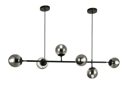 Black modern decorbites glass ball chandelier with six spherical glass globes suspended by thin cords for kitchens and bars