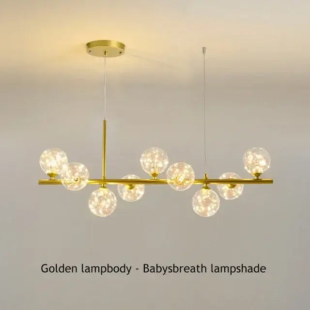 Golden decorbites™ glass ball chandelier lighting fixture with modern design and warm spherical glass lampshades