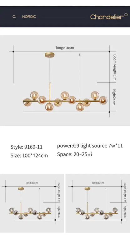 Gold-toned DecorBites™ glass ball chandelier with spherical glass globes and sleek metallic frame lighting fixture