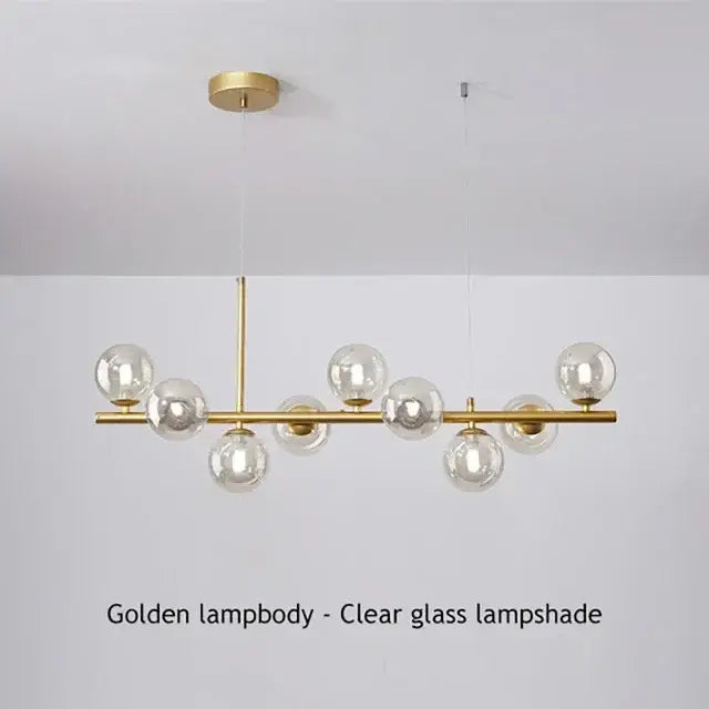 Decorbites glass ball chandelier with golden brass frame and clear glass globe shades modern lighting fixture