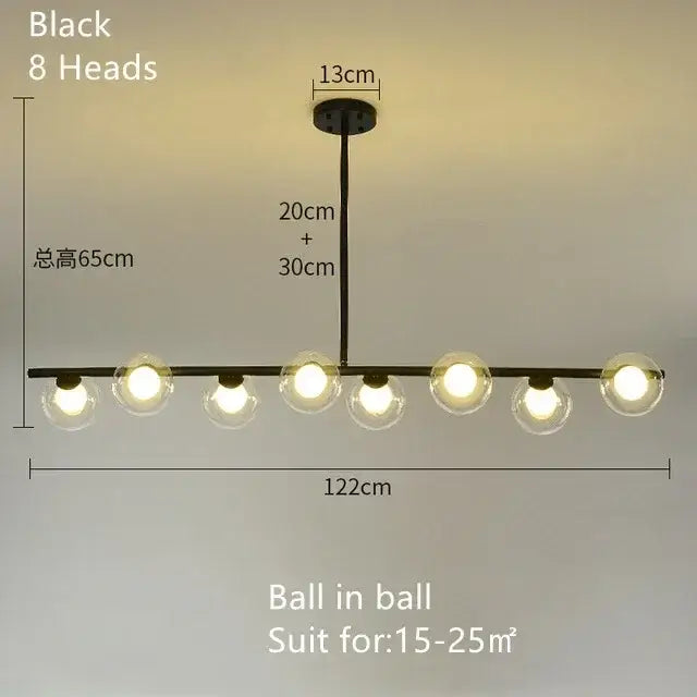 Decorbites glass ball chandelier with eight clear glass globe bulbs in black metal frame for modern home decor