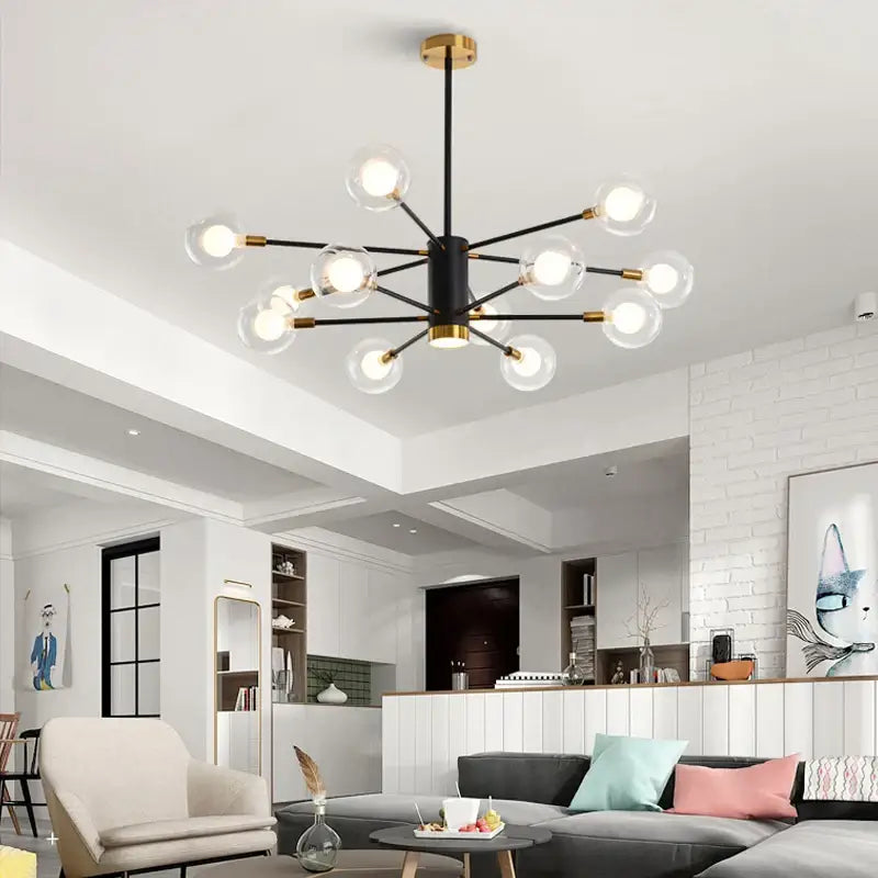 Black and gold decorbites glass ball chandelier with clear glass globe bulbs modern spotlight pendant lamp lighting